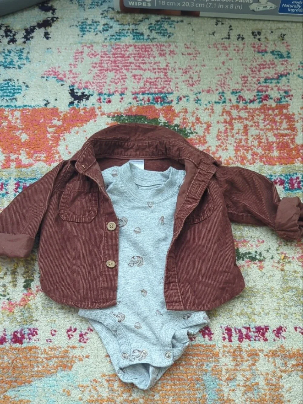 Carter's Newborn Brown Corduroy Jacket Set With Onesie & Jeans